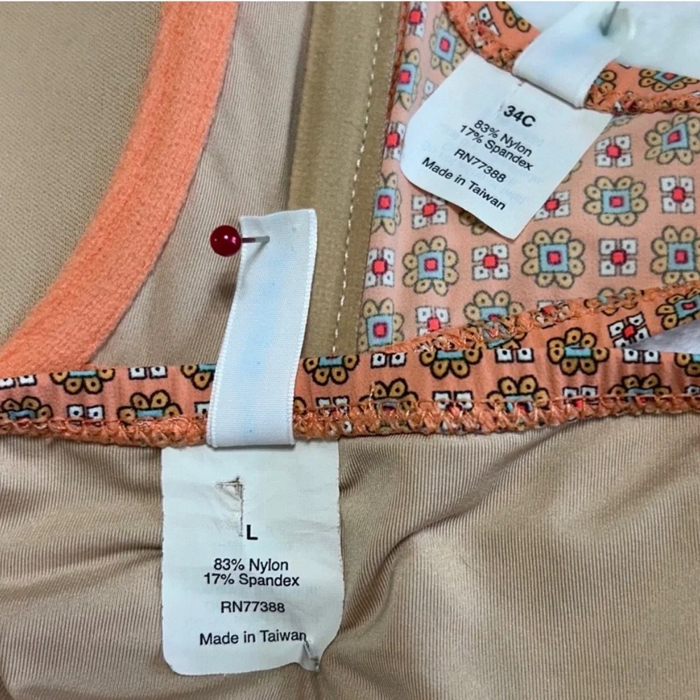 J.Crew Bikini Swimsuit Set 34C L Large Orange Medallion Geometric Boho Underwire